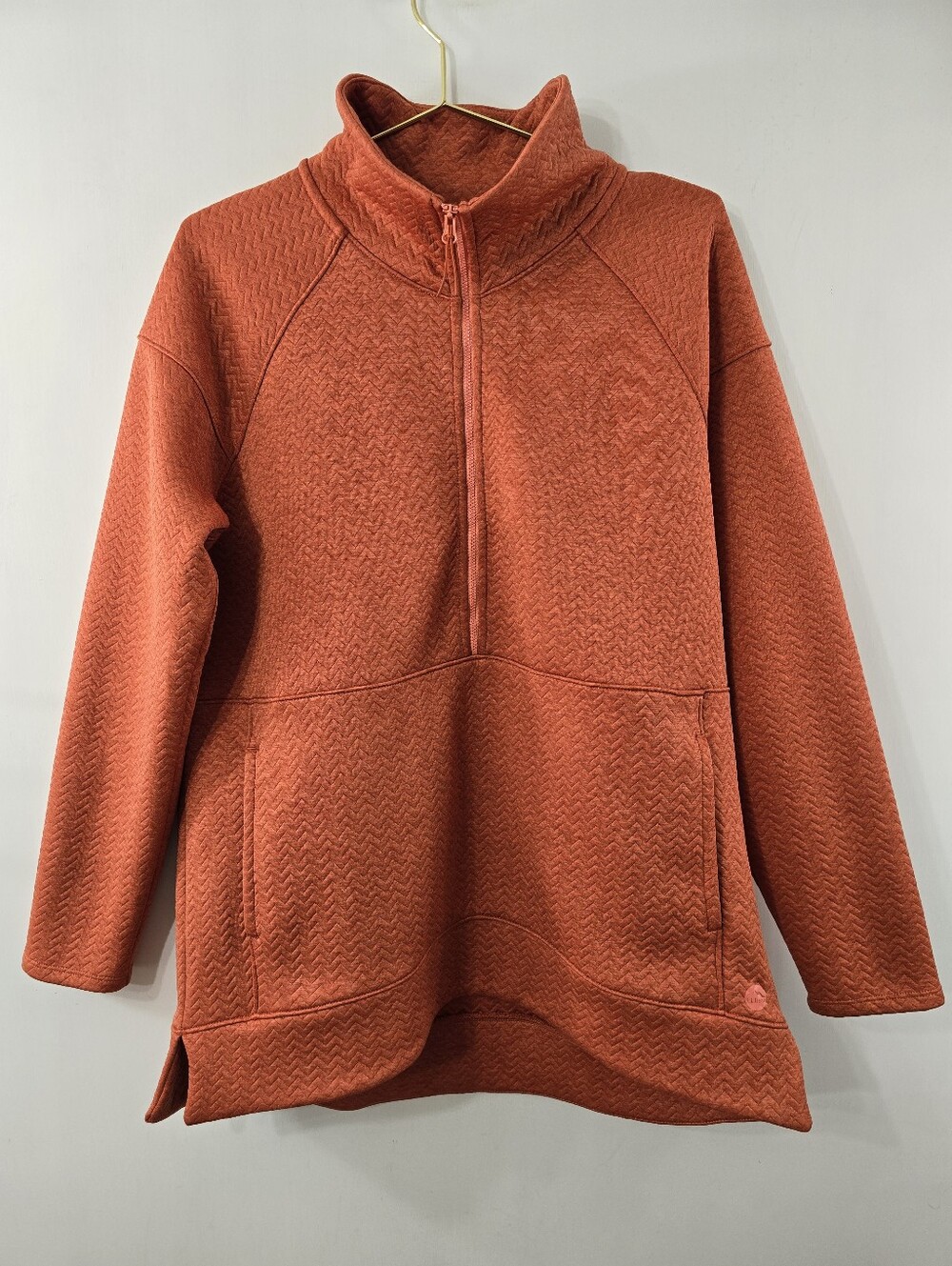 LL Bean FkexForward Quilted Half Zip Pullover Mockneck Sweatshirt Orange Size L
